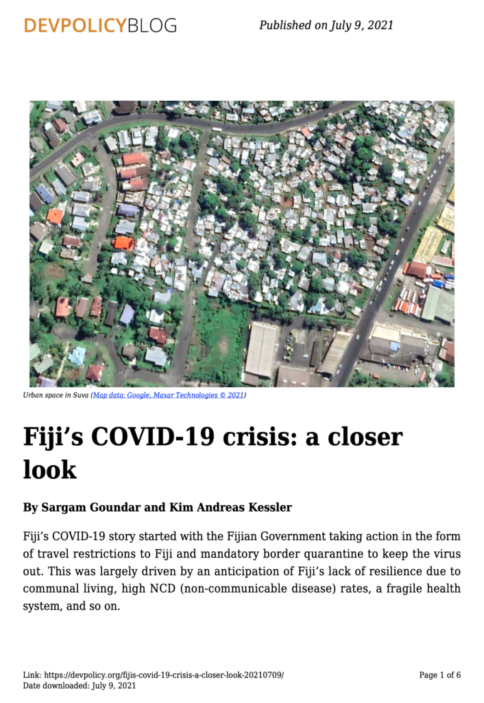 Covid in Fiji - Goundar and Kessler 2021
